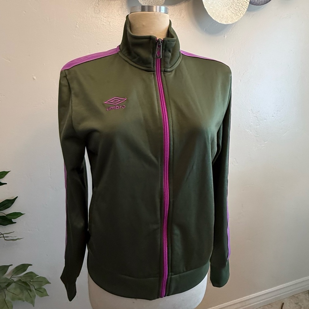 Umbro Women's Green Bomber Jacket with Purple Accents